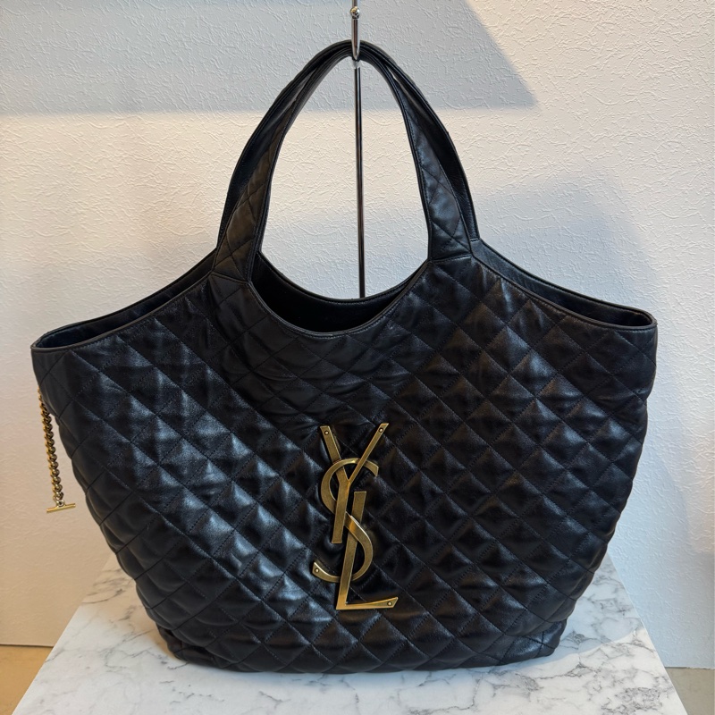 YSL黑菱格金大logo肩背包 時尚名媛最愛🫶🫶-0