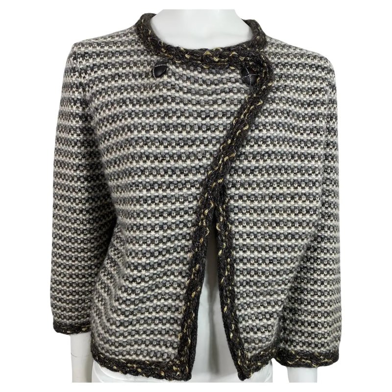 Chanel 喀什米爾/羊毛混紡邊織開衫-7