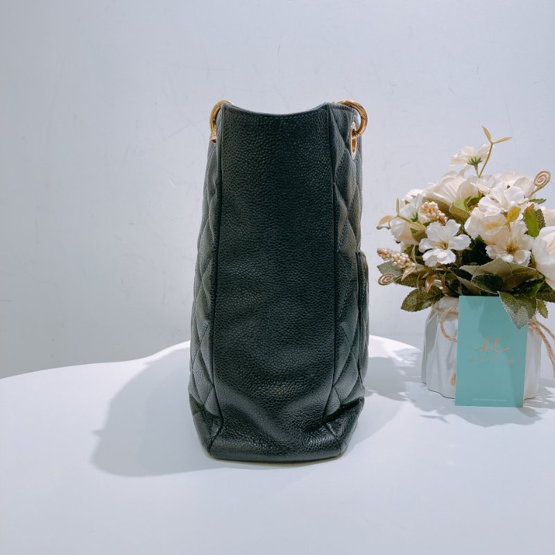TW4678 Chanel香奈兒  菱格紋 金扣 鏈帶托特包Petite Shpping Tote Bag  Black x GHW Caviar-2