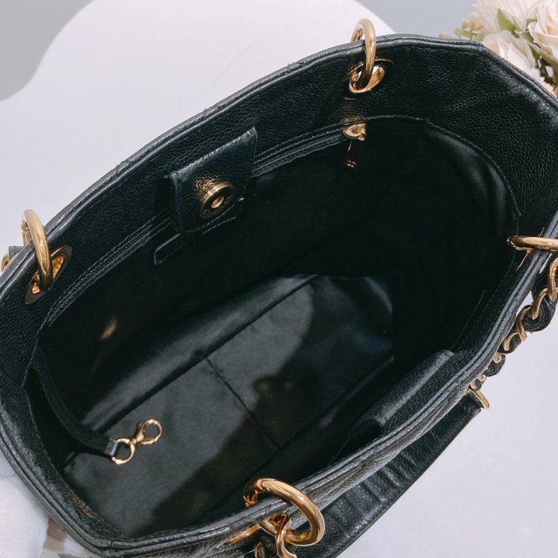 TW4678 Chanel香奈兒  菱格紋 金扣 鏈帶托特包Petite Shpping Tote Bag  Black x GHW Caviar-11