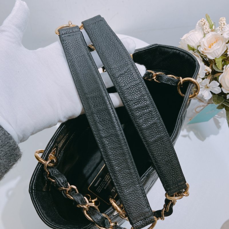TW4678 Chanel香奈兒  菱格紋 金扣 鏈帶托特包Petite Shpping Tote Bag  Black x GHW Caviar-15