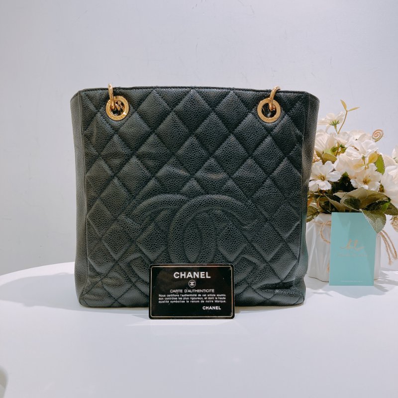 TW4678 Chanel香奈兒  菱格紋 金扣 鏈帶托特包Petite Shpping Tote Bag  Black x GHW Caviar-16