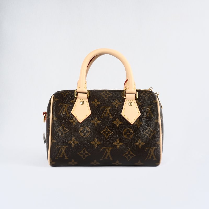 近全新 LouisVuitton/路易威登 Speedy20 米色可調節背帶 斜背包-7