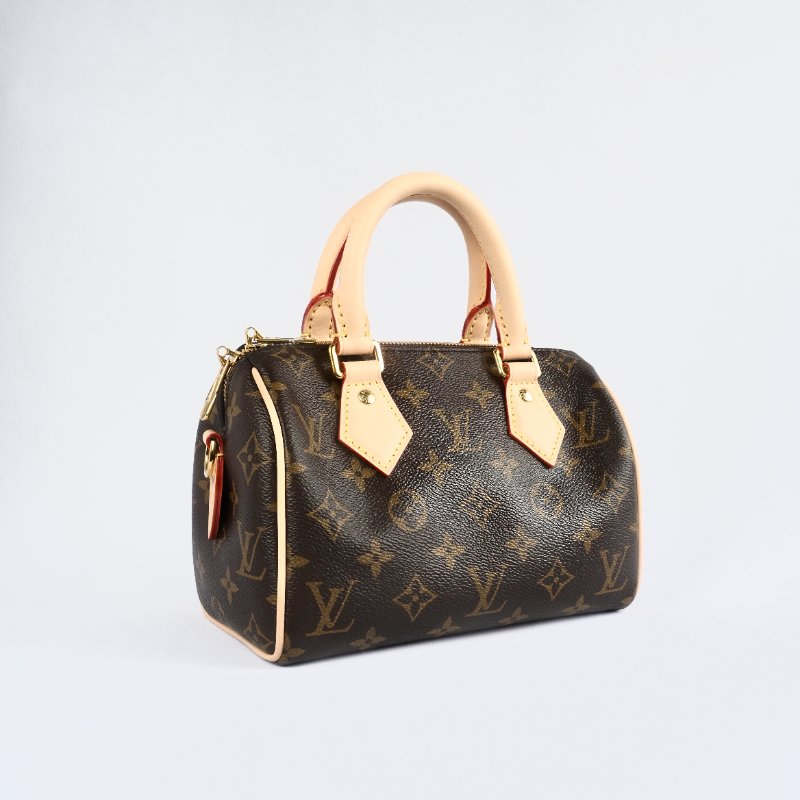 近全新 LouisVuitton/路易威登 Speedy20 米色可調節背帶 斜背包-8