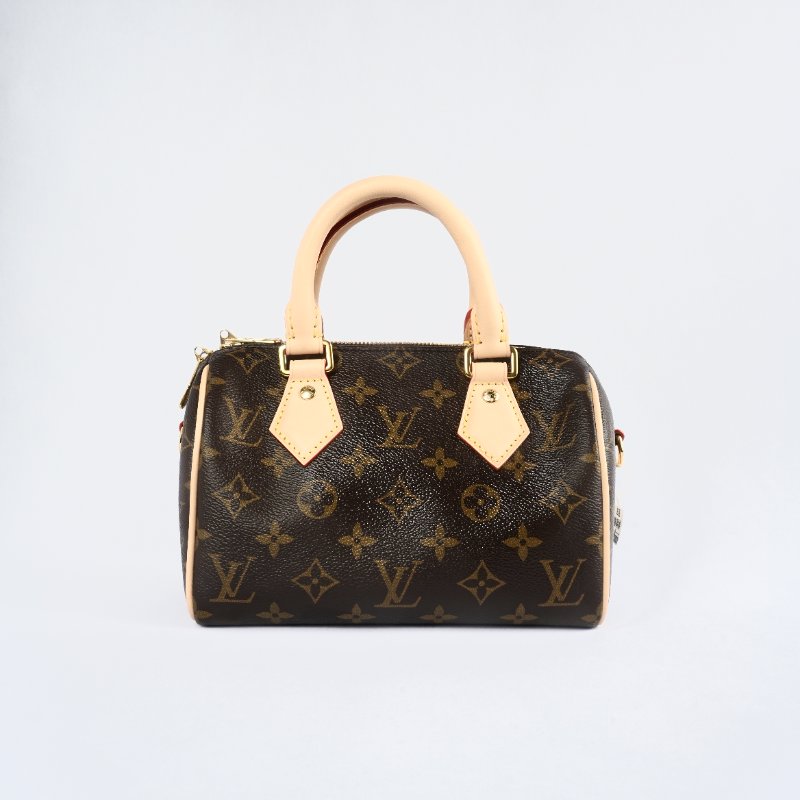 近全新 LouisVuitton/路易威登 Speedy20 米色可調節背帶 斜背包-9