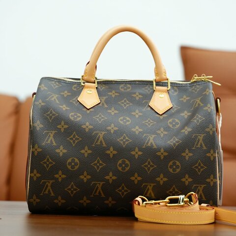 狀況超好 LouisVuitton/路易威登 老花Speedy30 背帶款 手提斜背包