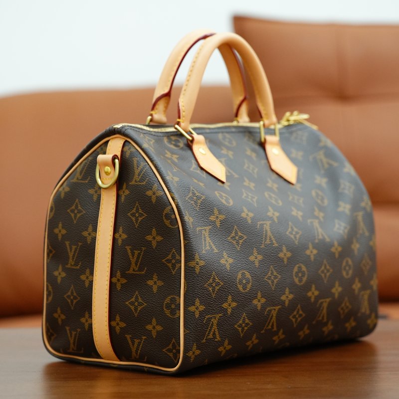 狀況超好 LouisVuitton/路易威登 老花Speedy30 背帶款 手提斜背包-2