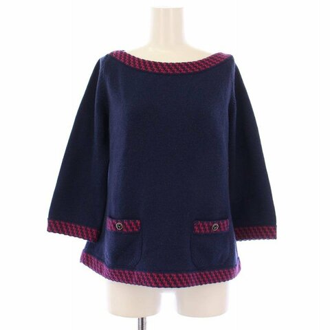 CHANEL海軍藍喀什米爾圓領毛衣