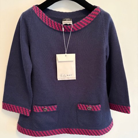 CHANEL海軍藍喀什米爾圓領毛衣-6