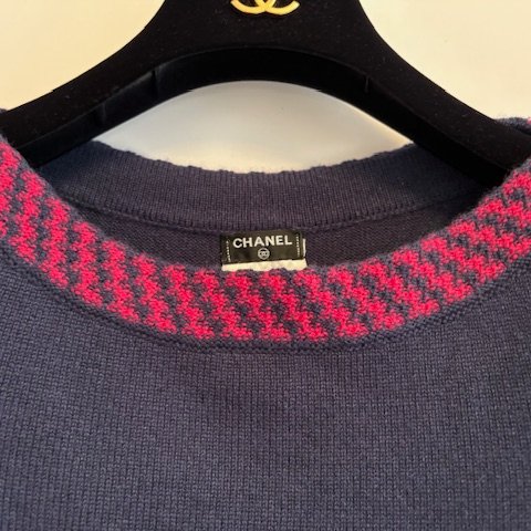 CHANEL海軍藍喀什米爾圓領毛衣-8
