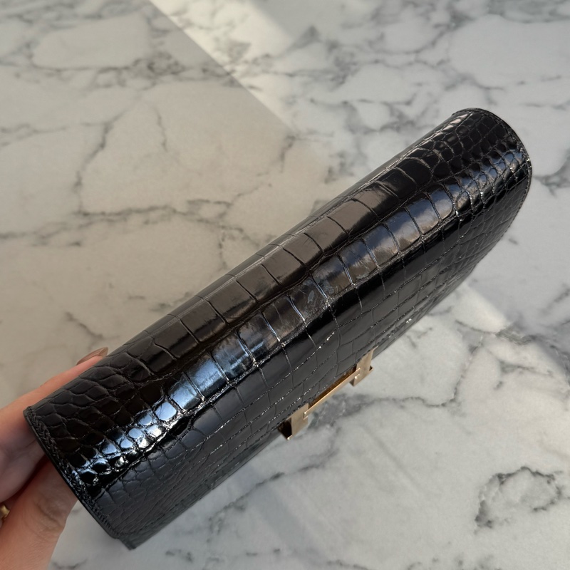 Hermes黑鱷魚玫瑰金H康康長夾-2