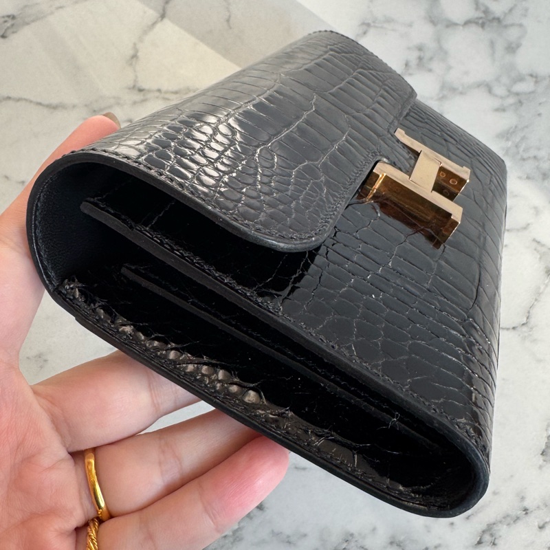 Hermes黑鱷魚玫瑰金H康康長夾-3