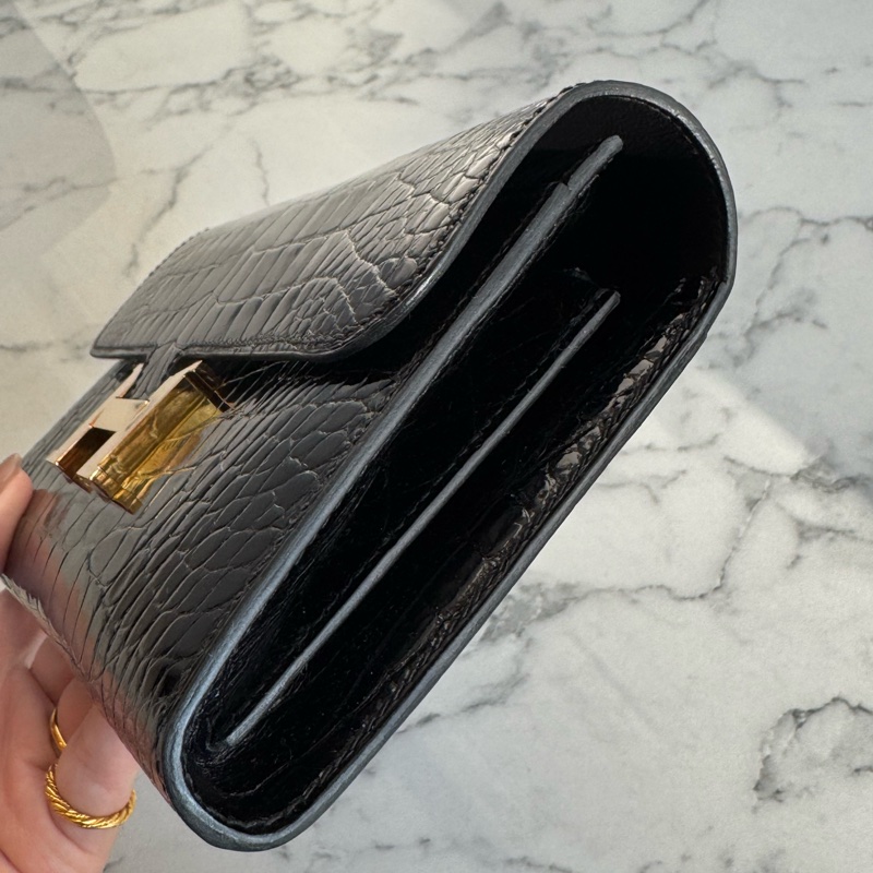 Hermes黑鱷魚玫瑰金H康康長夾-4