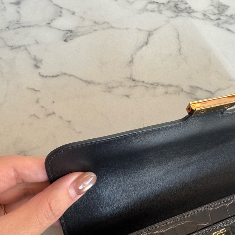 Hermes黑鱷魚玫瑰金H康康長夾-14