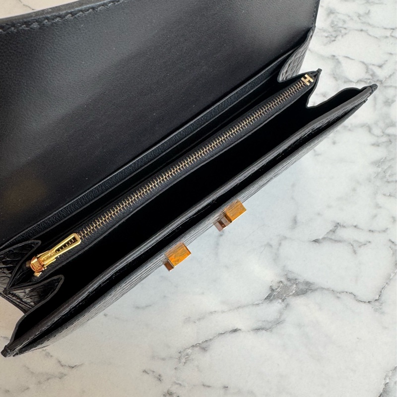 Hermes黑鱷魚玫瑰金H康康長夾-17