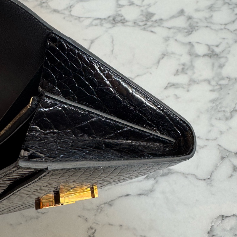 Hermes黑鱷魚玫瑰金H康康長夾-19