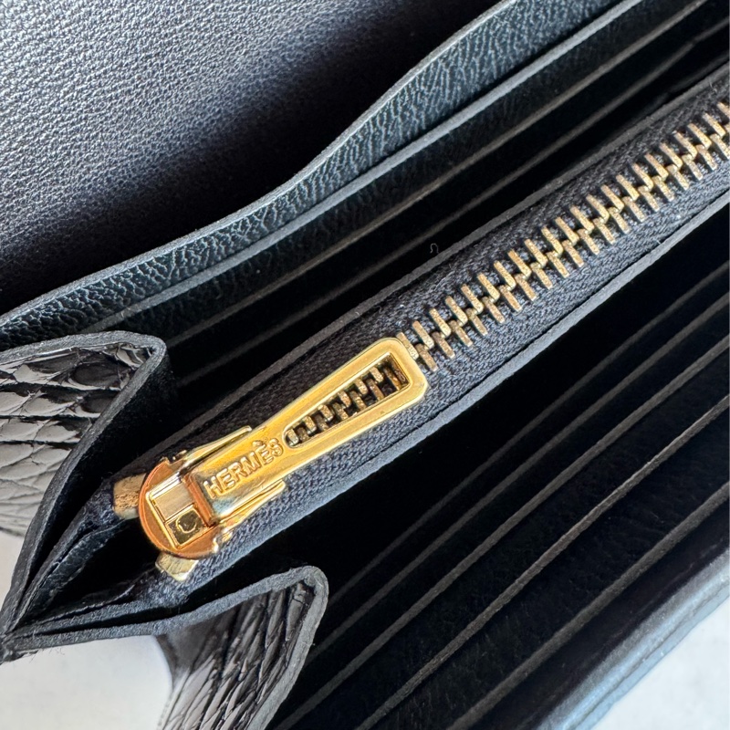 Hermes黑鱷魚玫瑰金H康康長夾-24