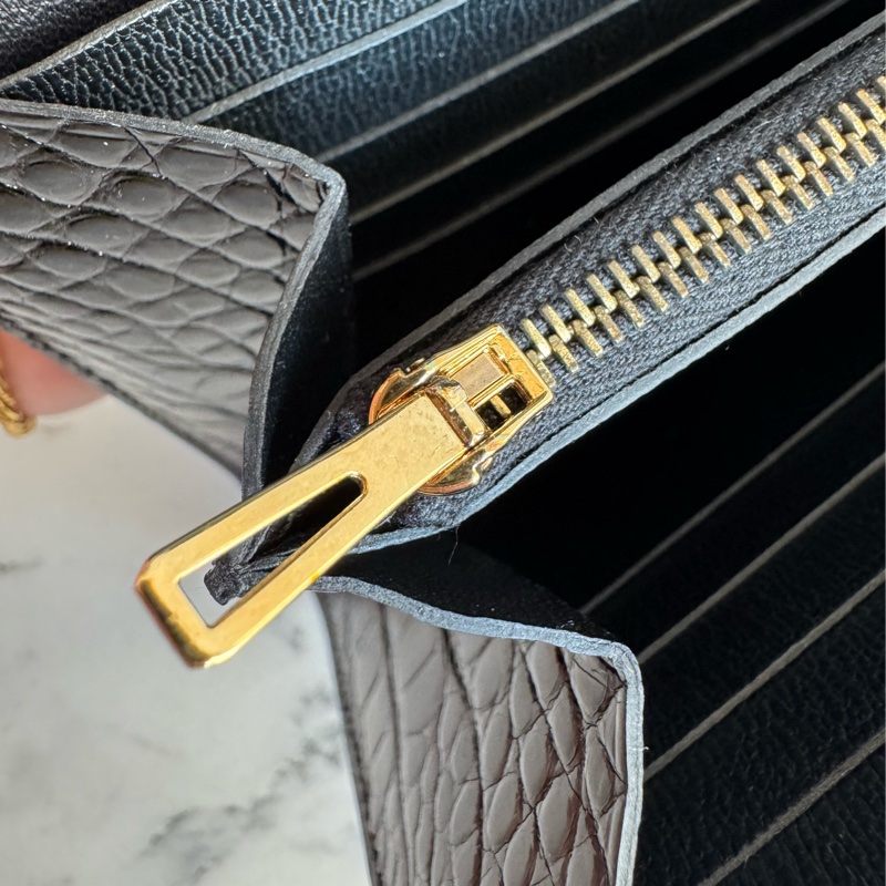 Hermes黑鱷魚玫瑰金H康康長夾-28