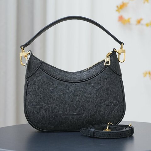 近全新 LouisVuitton/路易威登 黑牛皮壓紋Bagatelle NM 手提斜背包