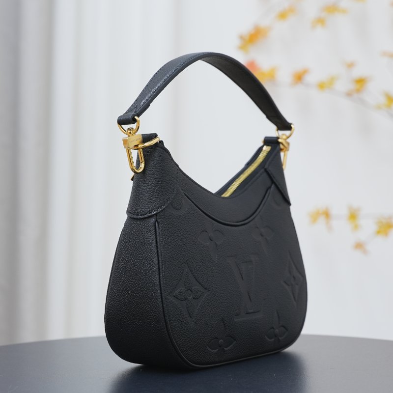 近全新 LouisVuitton/路易威登 黑牛皮壓紋Bagatelle NM 手提斜背包-8
