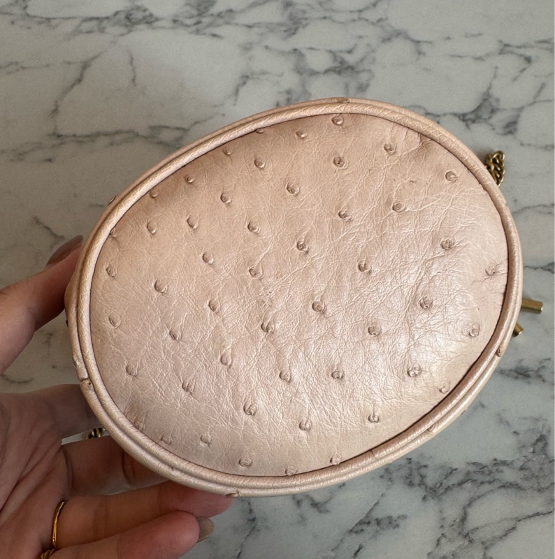 Gucci米膚色鴕鳥皮金雙G水桶包-4