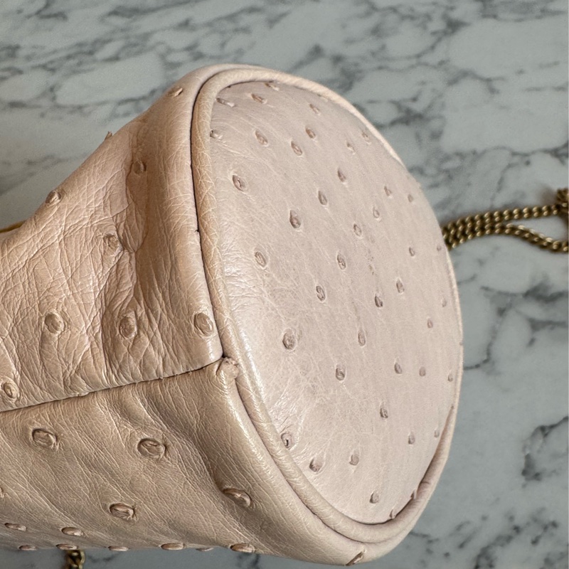 Gucci米膚色鴕鳥皮金雙G水桶包-7