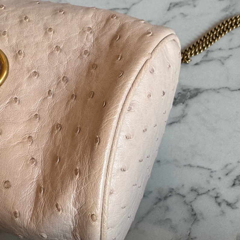 Gucci米膚色鴕鳥皮金雙G水桶包-9