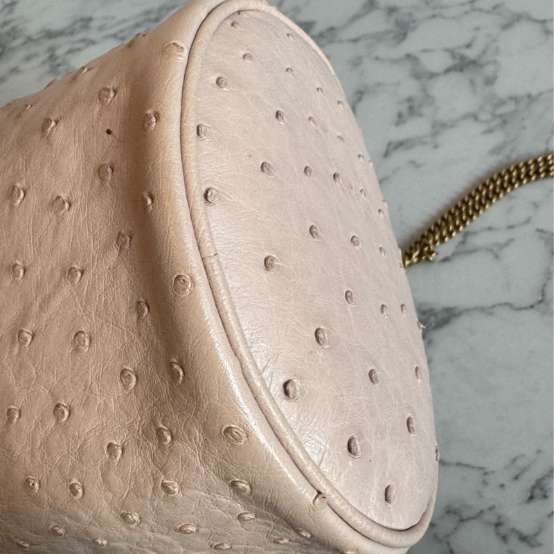 Gucci米膚色鴕鳥皮金雙G水桶包-10