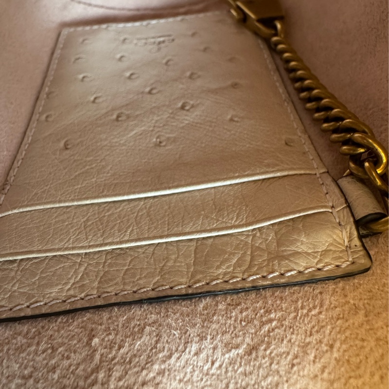 Gucci米膚色鴕鳥皮金雙G水桶包-18