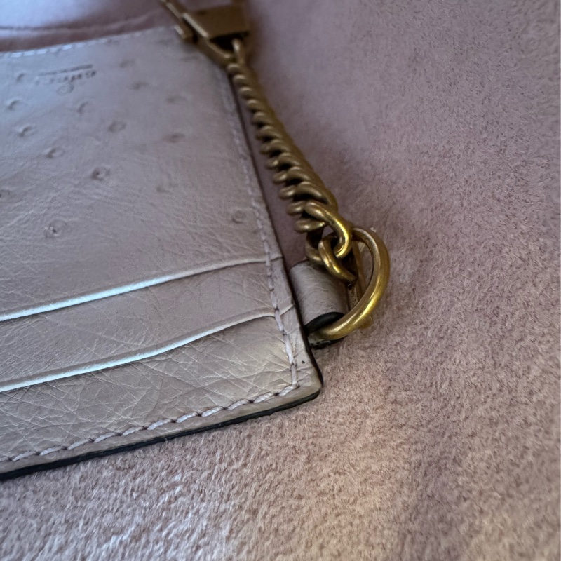 Gucci米膚色鴕鳥皮金雙G水桶包-19