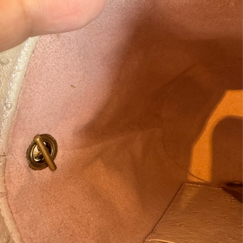 Gucci米膚色鴕鳥皮金雙G水桶包-23