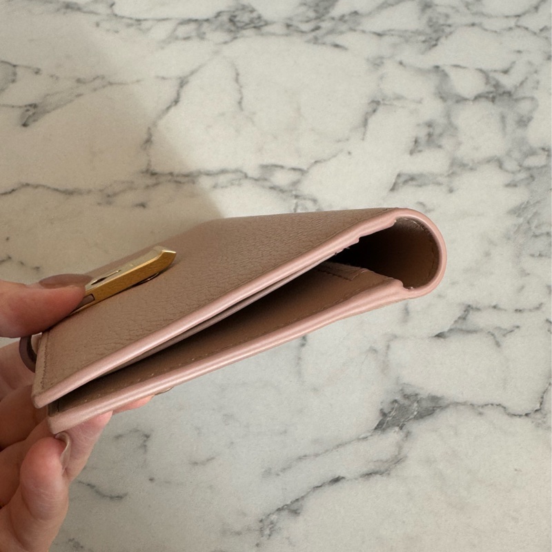 Bally膚色金釦對開長夾 極新極美-3