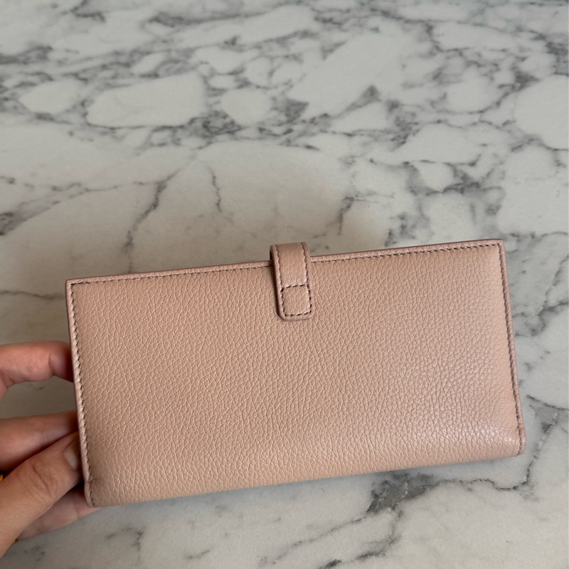 Bally膚色金釦對開長夾 極新極美-7