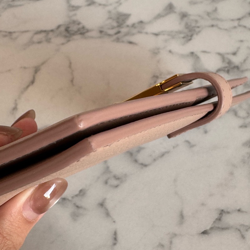 Bally膚色金釦對開長夾 極新極美-9