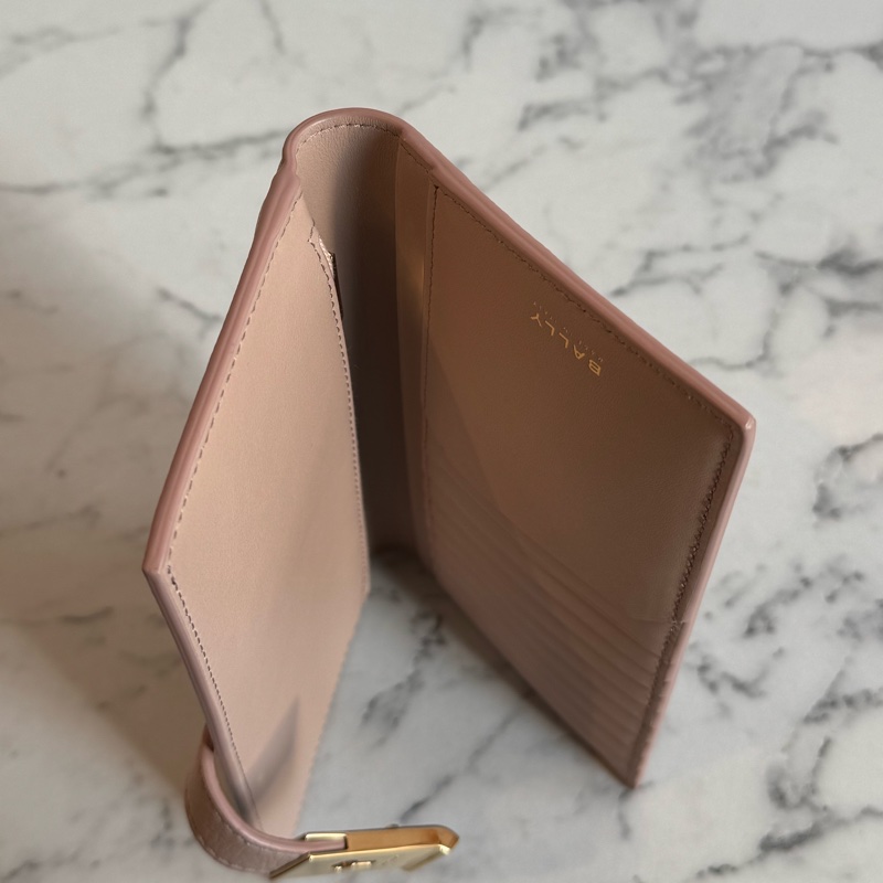 Bally膚色金釦對開長夾 極新極美-20