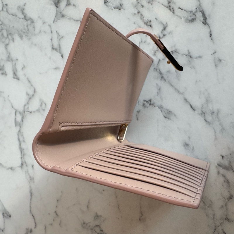 Bally膚色金釦對開長夾 極新極美-22