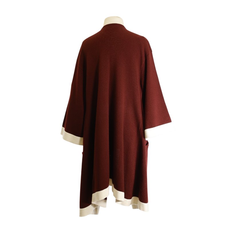 CHANEL香奈兒酒紅色羊絨長款開襟毛衣-2