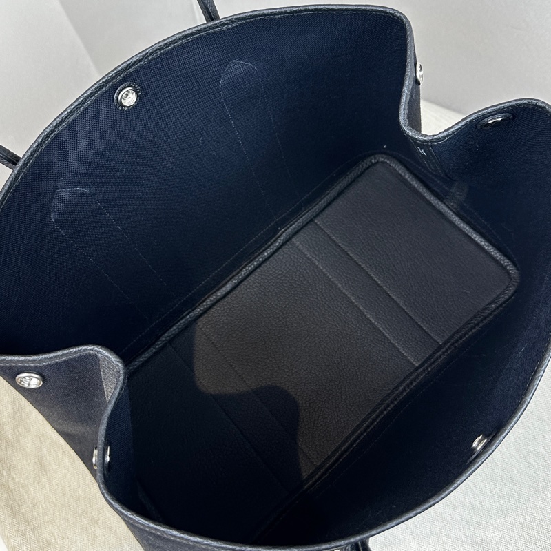 99新 愛馬仕/Hermes Garden Party 36 黑色帆布拼皮銀扣花園包 36x26x17cm-6