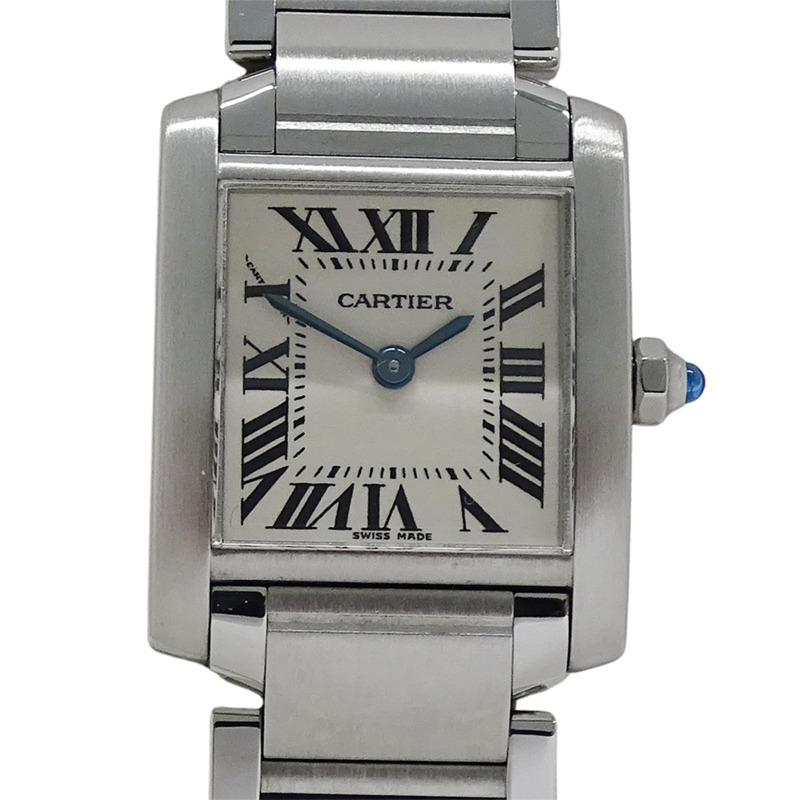 卡地亞 Tank Française 女士腕錶,SM 石英機芯,QZ 不鏽鋼錶殼,型號 W51008Q3,銀色/象牙色錶盤,拋光處理-1