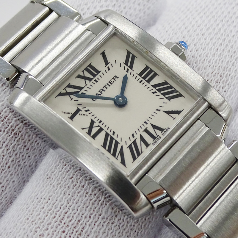 卡地亞 Tank Française 女士腕錶,SM 石英機芯,QZ 不鏽鋼錶殼,型號 W51008Q3,銀色/象牙色錶盤,拋光處理-11