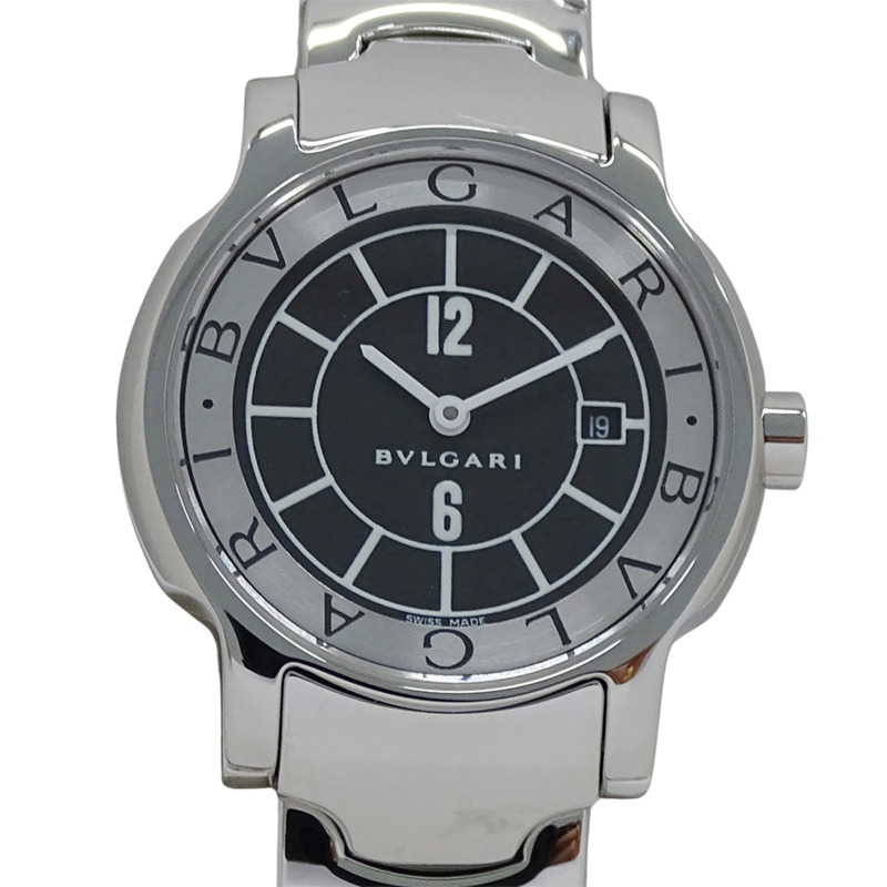 寶格麗 Solotempo 女士腕錶,附日期顯示,石英機芯,不鏽鋼錶殼,型號 ST29S,銀色/黑色,拋光處理-1