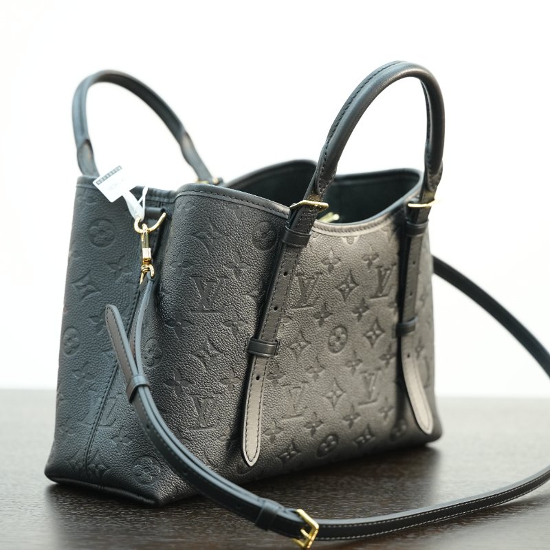 近全新LouisVuitton/路易威登 黑牛皮壓紋Babylon 托特包 肩背包-1