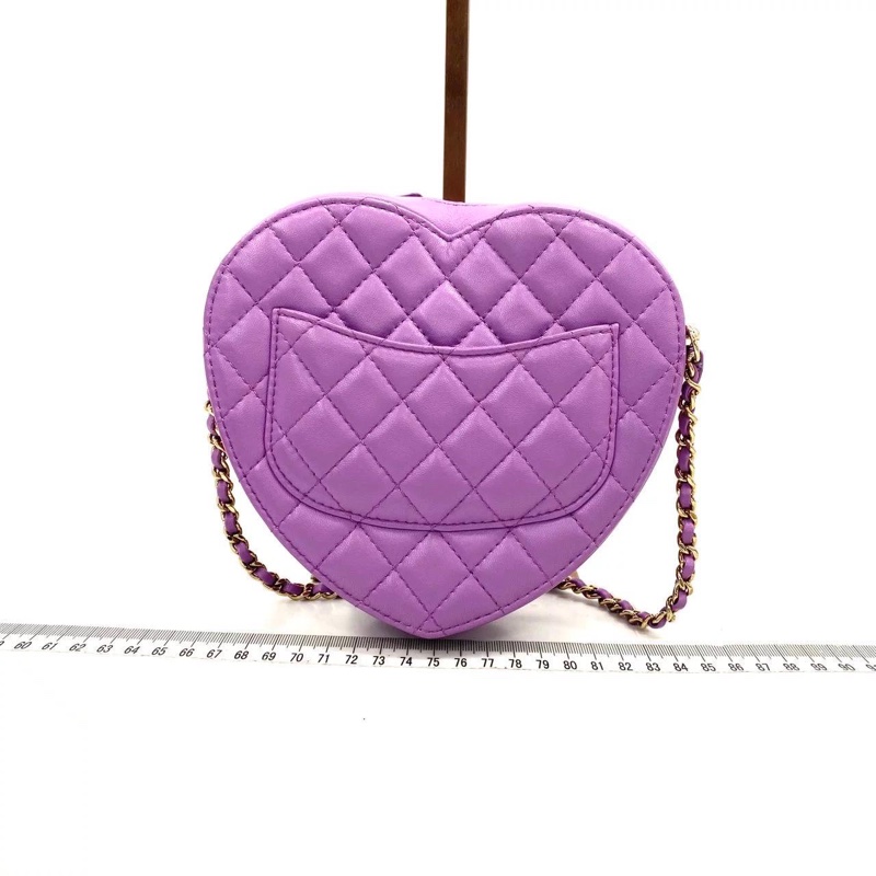 (極罕有) Chanel 紫色 小羊皮 愛心手袋 大號-7