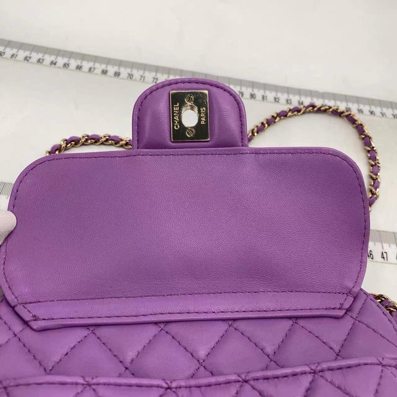 (極罕有) Chanel 紫色 小羊皮 愛心手袋 大號-10