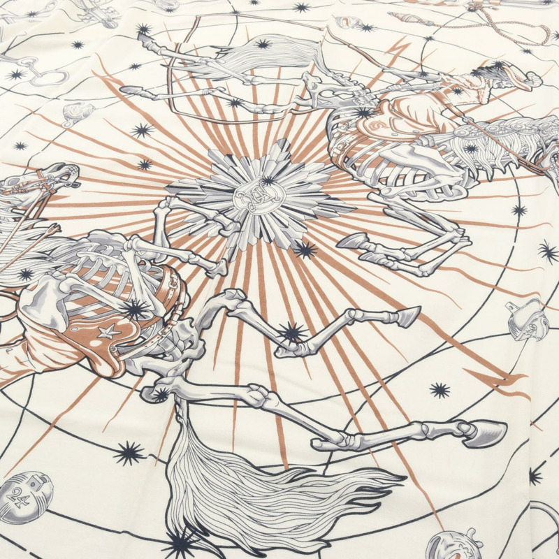 HERMES Carre 140 CHORUS STELLARUM 圍巾 echarpe 真絲羊絨 米色 二手-1