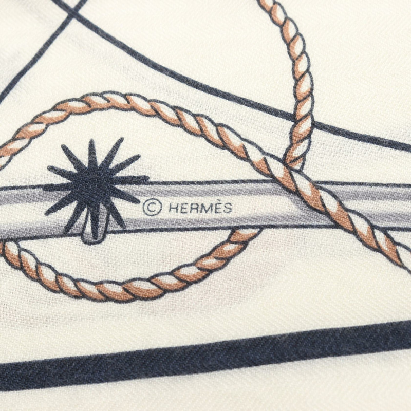 HERMES Carre 140 CHORUS STELLARUM 圍巾 echarpe 真絲羊絨 米色 二手-2