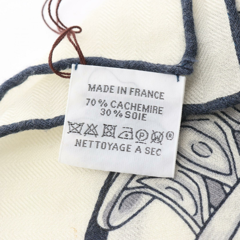 HERMES Carre 140 CHORUS STELLARUM 圍巾 echarpe 真絲羊絨 米色 二手-3