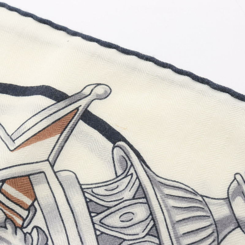 HERMES Carre 140 CHORUS STELLARUM 圍巾 echarpe 真絲羊絨 米色 二手-4