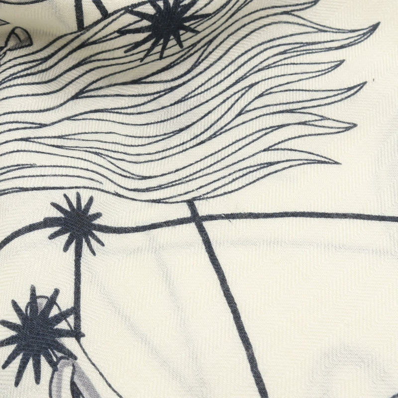 HERMES Carre 140 CHORUS STELLARUM 圍巾 echarpe 真絲羊絨 米色 二手-5