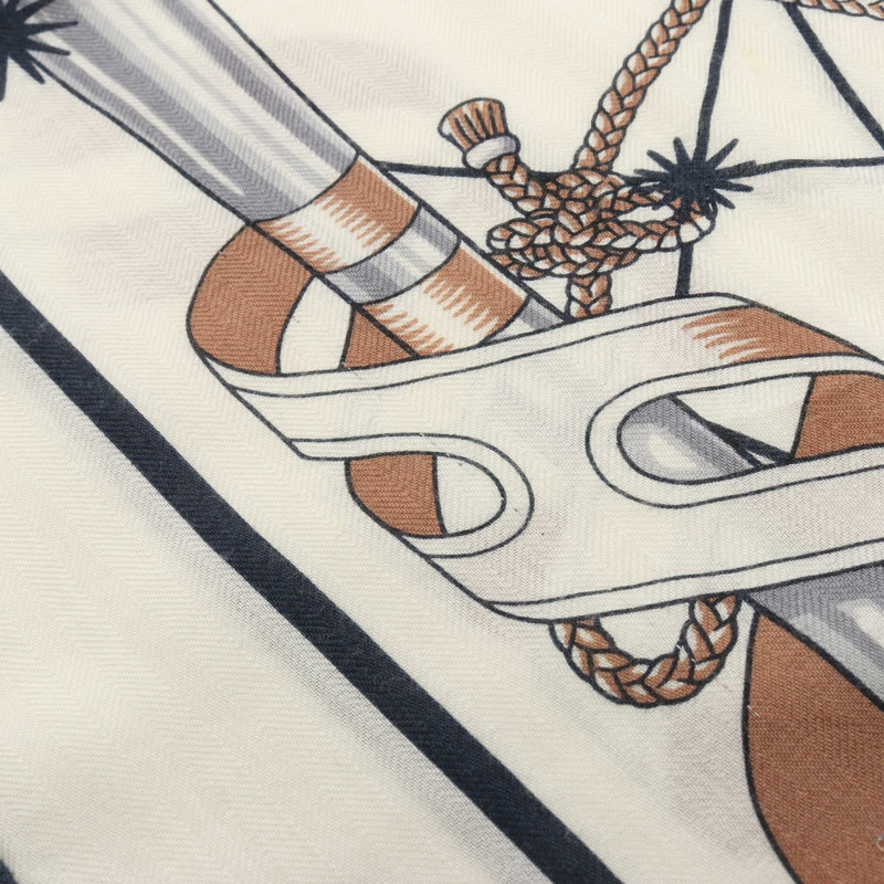 HERMES Carre 140 CHORUS STELLARUM 圍巾 echarpe 真絲羊絨 米色 二手-6